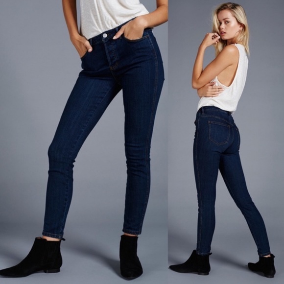 Free People Denim - FREE PEOPLE Dark Wash Button Fly Skinny Jeans